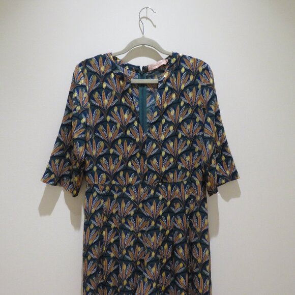 ANTHROPOLOGIE TRAFFIC PEOPLE Metallic Leaf Print Wide Leg Jumpsuit Boho - Size M - Picture 3 of 16